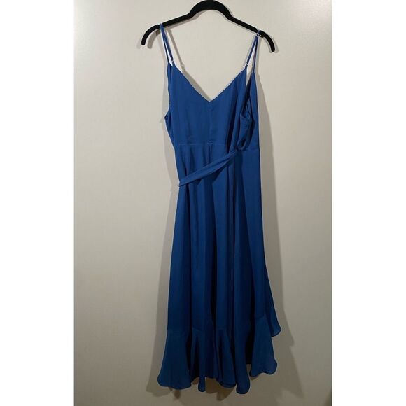Lulu’s Manhattan Moment Blue Ruffled Midi Wrap Dress in Royal Blue Size Large - Picture 4 of 10